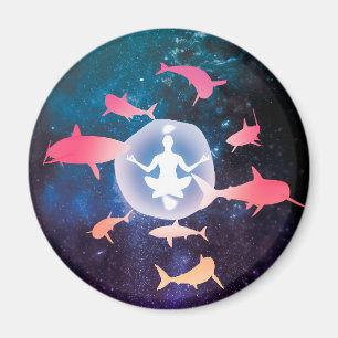 Space Sharks and Meditation Art Magnet