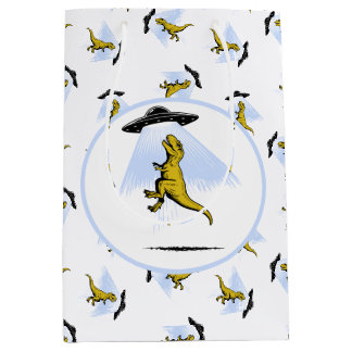 Space ship beaming up t-rex medium gift bag