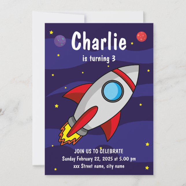 Space Ship Birthday Party Invitation (Front)