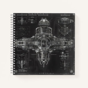 Space Ship Black Blueprint Notebook