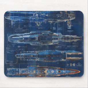 Space Ship Blueprint Mouse Pad