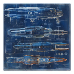 Space Ship Blueprint Photo Print