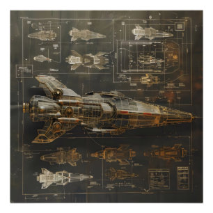 Space Ship Dark Diagram Photo Print