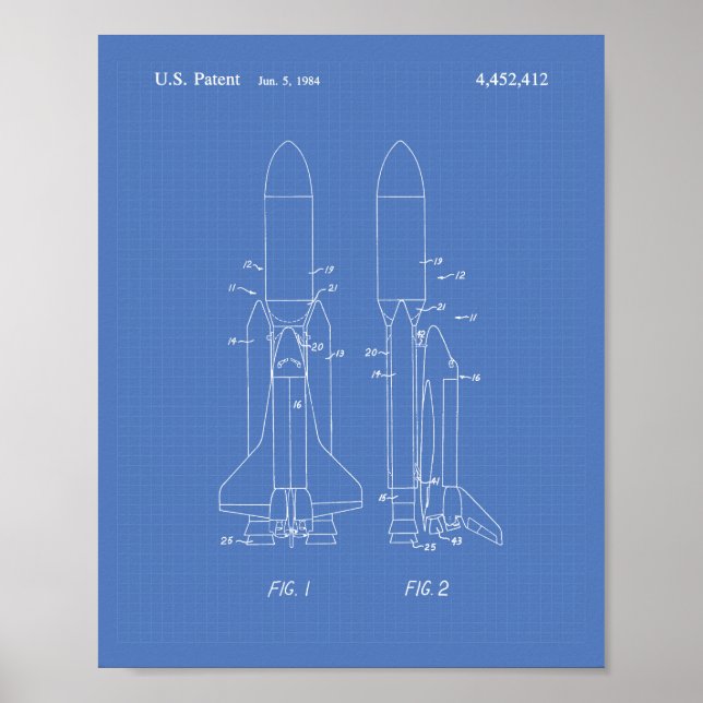 Space Shuttle 1977 Patent Art - Blueprint Poster (Front)