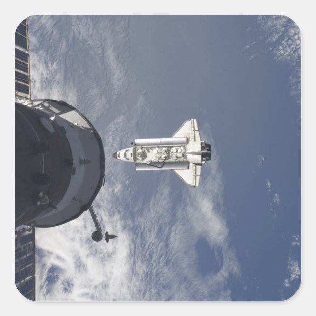 Space Shuttle Atlantis and a Russian spacecraft Square Sticker (Front)