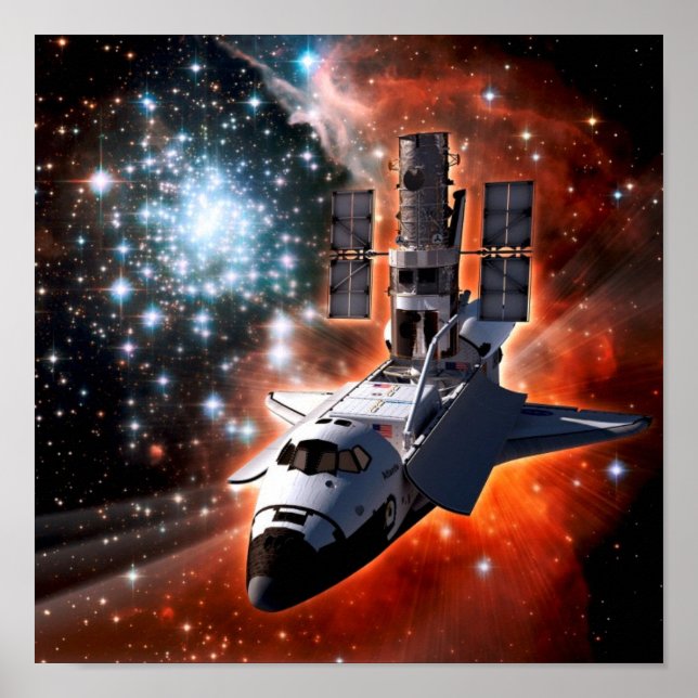 Space Shuttle Atlantis Hubble Telescope Artwork Poster (Front)