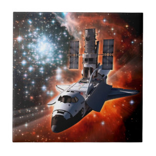 Space Shuttle Atlantis Hubble Telescope Artwork Tile