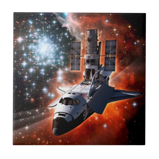 Space Shuttle Atlantis Hubble Telescope Artwork Tile (Front)