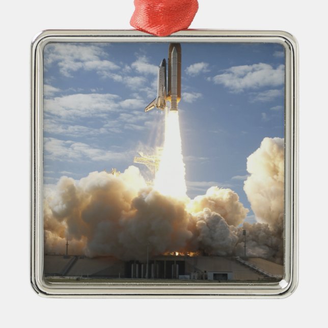 Space Shuttle Atlantis lifts off 10 Metal Tree Decoration (Front)