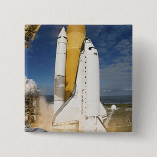 Space Shuttle Atlantis lifts off 12 15 Cm Square Badge