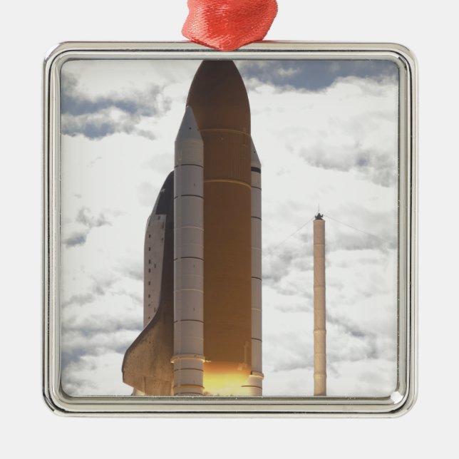 Space Shuttle Atlantis lifts off 16 Metal Tree Decoration (Front)