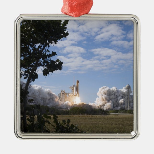Space Shuttle Atlantis lifts off 18 Metal Tree Decoration (Front)