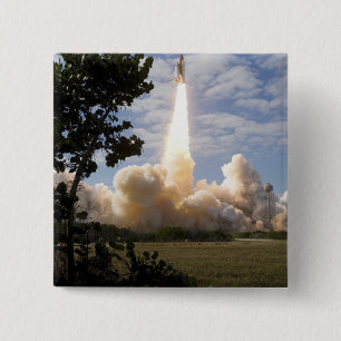Space Shuttle Atlantis lifts off 19 15 Cm Square Badge