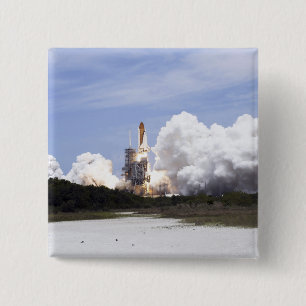 Space Shuttle Atlantis lifts off 27 15 Cm Square Badge