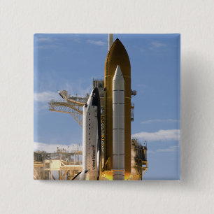 Space Shuttle Atlantis lifts off 5 15 Cm Square Badge