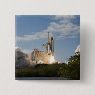 Space Shuttle Atlantis lifts off 7 15 Cm Square Badge