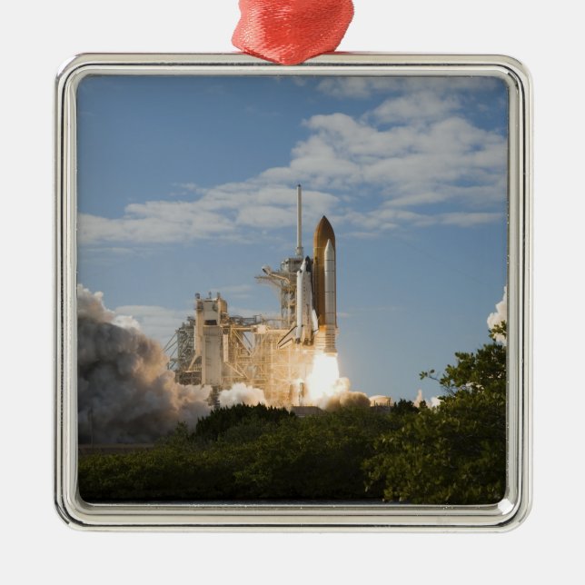 Space Shuttle Atlantis lifts off 7 Metal Tree Decoration (Front)