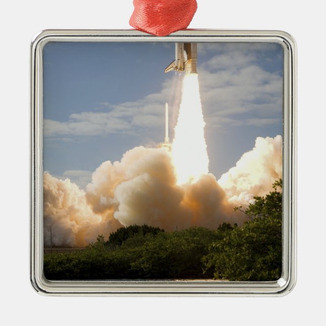 Space Shuttle Atlantis lifts off 8 Metal Tree Decoration (Front)