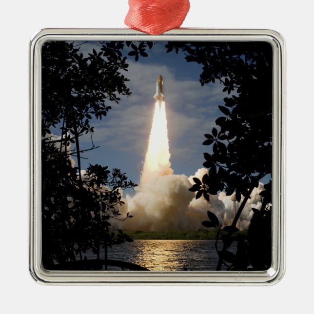 Space Shuttle Atlantis lifts off 9 Metal Tree Decoration (Front)