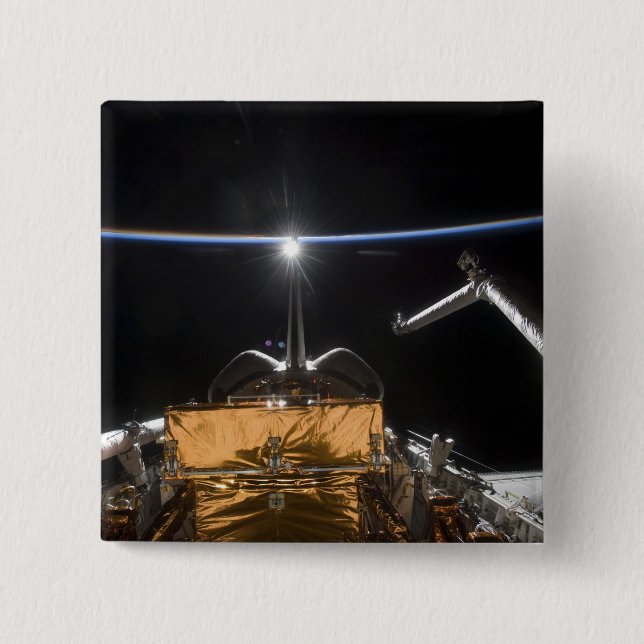 Space Shuttle Atlantis' payload bay 15 Cm Square Badge (Front)