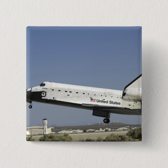 Space Shuttle Atlantis prepares for landing 15 Cm Square Badge (Front)