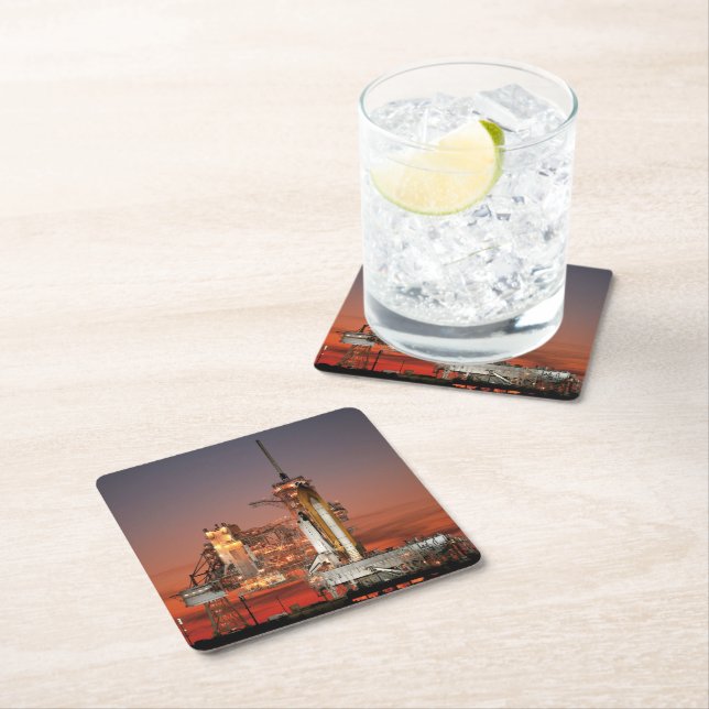 Space Shuttle Atlantis Red Sky Launch NASA Square Paper Coaster (Insitu)