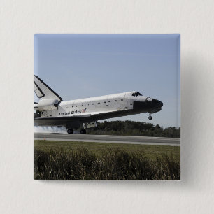 Space shuttle Atlantis touches down 3 15 Cm Square Badge
