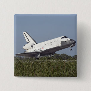 Space shuttle Atlantis touches down on Runway 3 15 Cm Square Badge