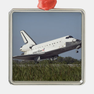 Space shuttle Atlantis touches down on Runway 3 Metal Tree Decoration