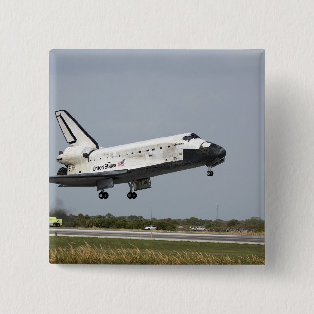 Space Shuttle Discovery approaches landing 3 15 Cm Square Badge (Front)