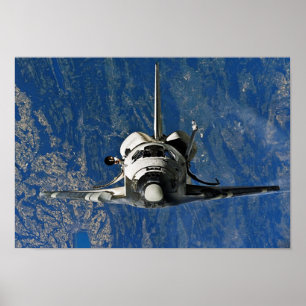 Space Shuttle Discovery Approaching ISS Poster