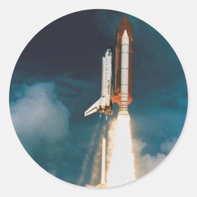 Space Shuttle Discovery Blast Off Classic Round Sticker (Front)