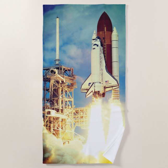 Space Shuttle Discovery Launch Beach Towel (Front)