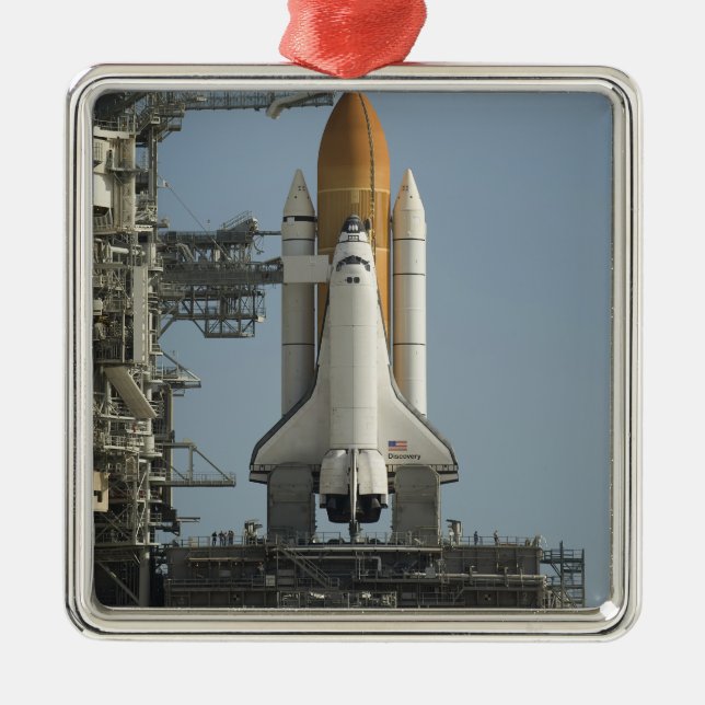 Space Shuttle Discovery sits ready Metal Tree Decoration (Front)
