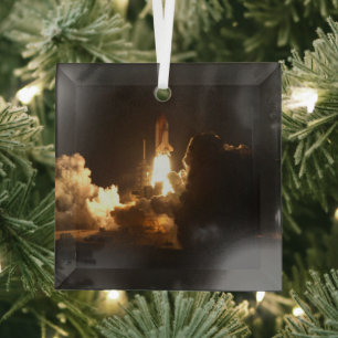 Space Shuttle Earth Orbital Spacecraft Night Canva Glass Tree Decoration