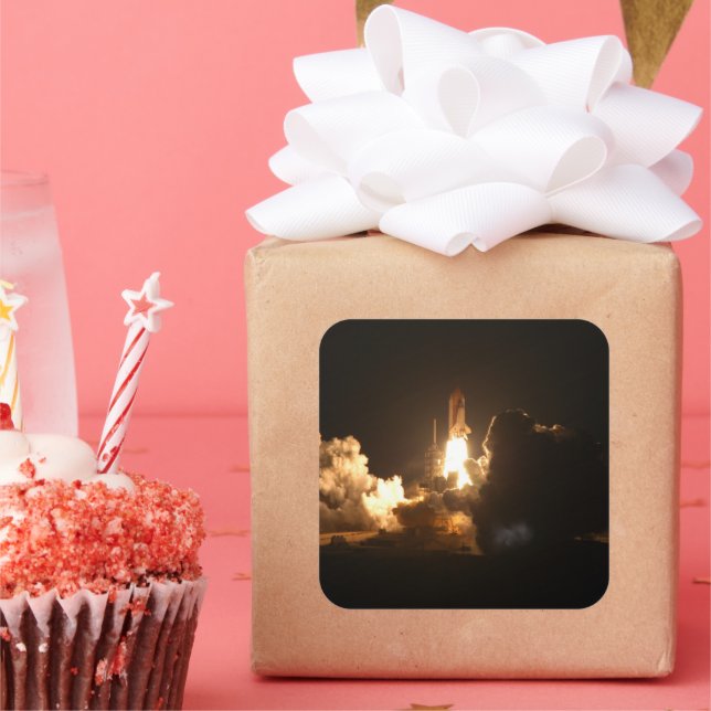 Space Shuttle Earth Orbital Spacecraft Night Canva Square Sticker (Party)