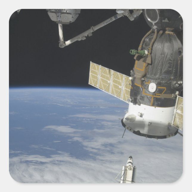 Space shuttle Endeavour, a Soyuz spacecraft Square Sticker (Front)