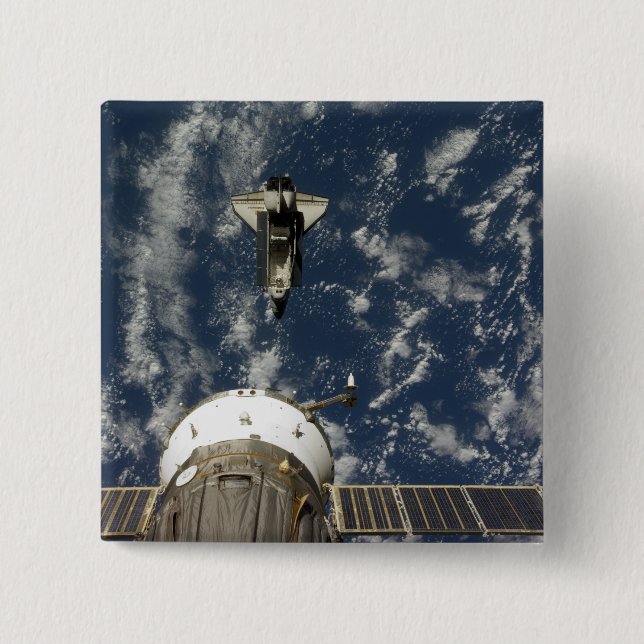 Space Shuttle Endeavour and a Soyuz spacecraft 15 Cm Square Badge (Front)