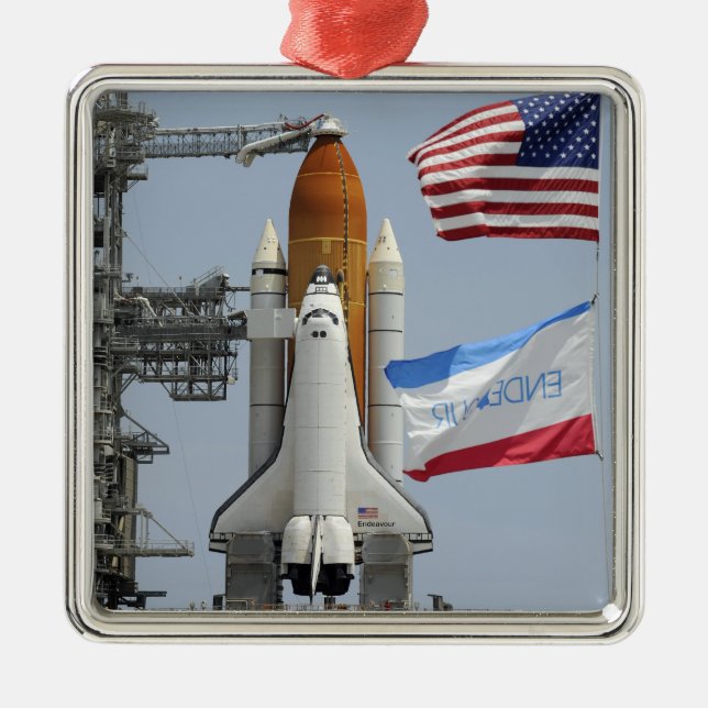 Space Shuttle Endeavour on the launch pad 3 Metal Tree Decoration (Front)