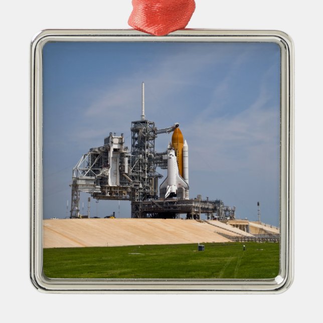 Space Shuttle Endeavour on the launch pad 4 Metal Tree Decoration (Front)