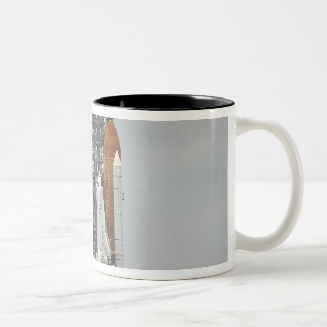 Space Shuttle Endeavour on the launch pad 5 Two-Tone Coffee Mug (Right)