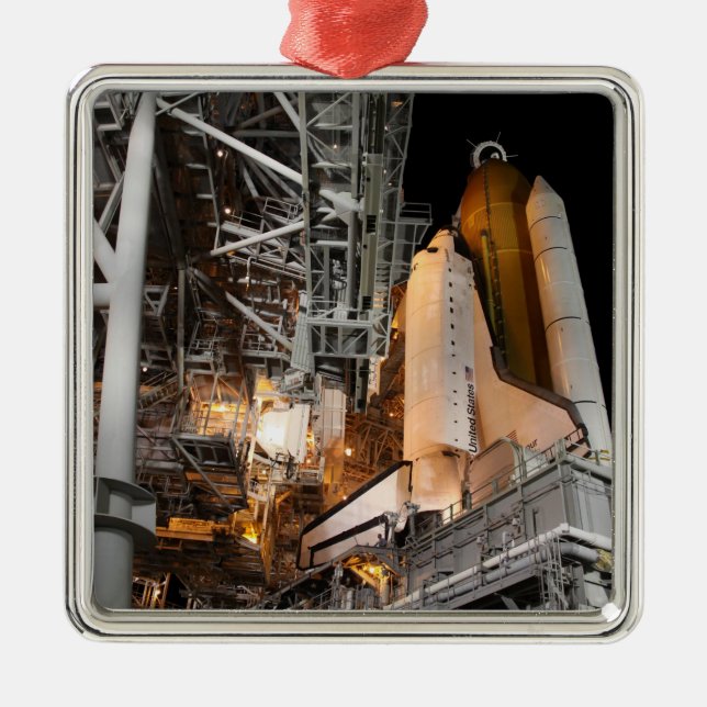 Space Shuttle Endeavour on the launch pad Metal Tree Decoration (Front)