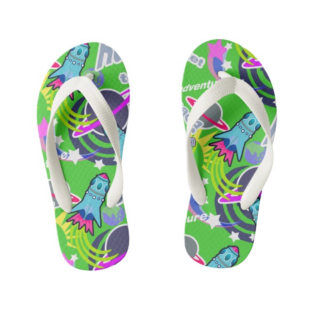 Space Shuttle Green. Kid's Flip Flops (Footbed)