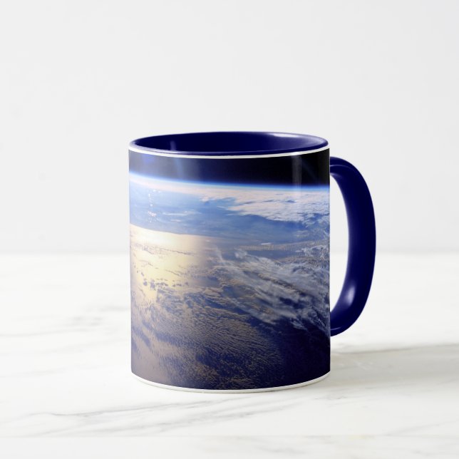 Space Shuttle Robot Arm Earth Orbit Sunburst Mug (Front Right)