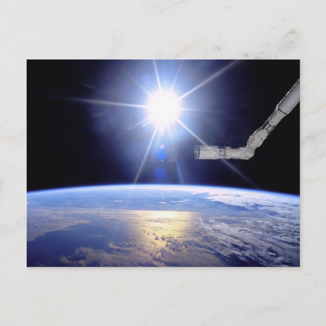 Space Shuttle Robot Arm Earth Orbit Sunburst Postcard (Front)