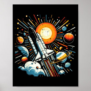 Space Shuttle Sun Planets Rocket Galaxy Boys Kids  Poster
