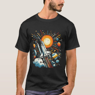 Space Shuttle Sun Planets Rocket Galaxy Boys Kids  T-Shirt