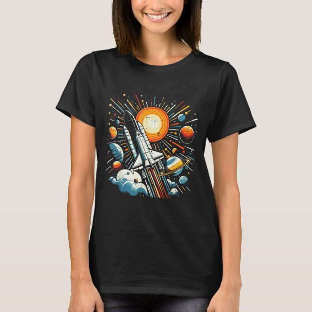 Space Shuttle Sun Planets Rocket Galaxy Boys Kids  T-Shirt (Front)