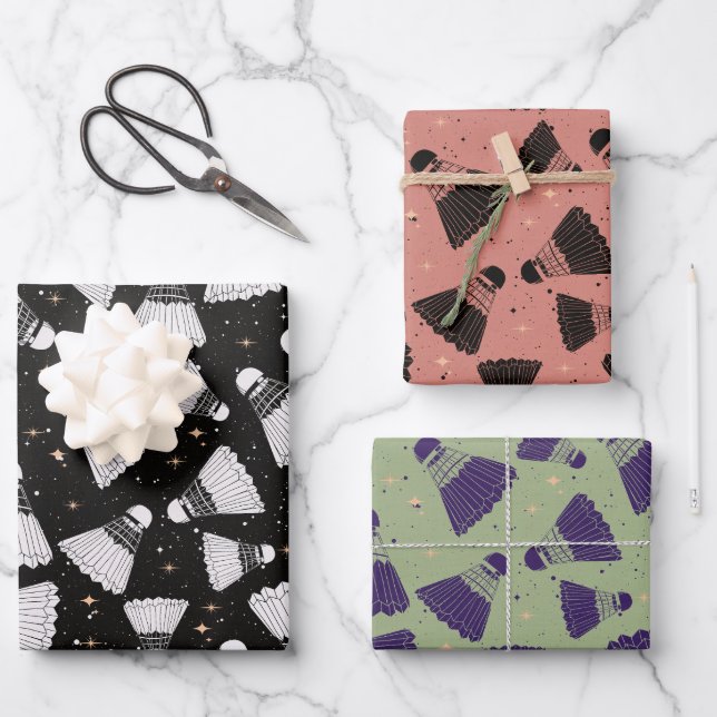 Space Shuttlecock pink green Wrapping Paper Sheet (Front)