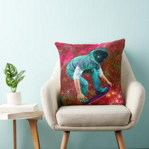 Space Skateboarder Throw Pillow